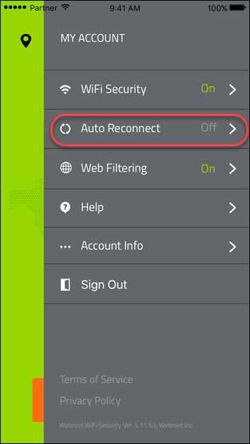 Turning Auto Reconnect On or Off on Mobile Devices